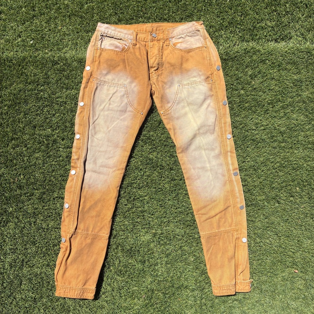 MNML 32x32 Faded Double Knee Canvas Work Pants Side Carpenter Grunge Y2K Ochre